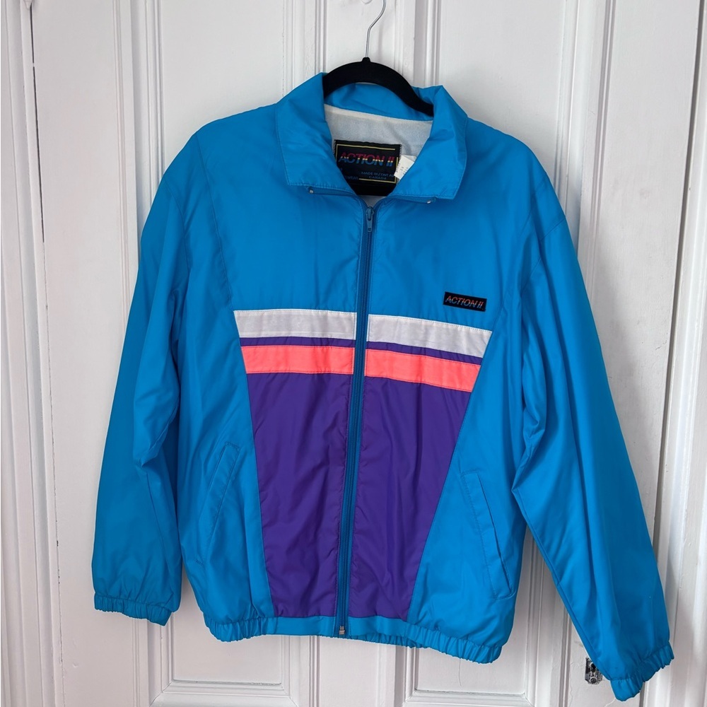 80’s Vintage Action H Retro Sportswear Zip Front Lined Jacket Size 18 (small)